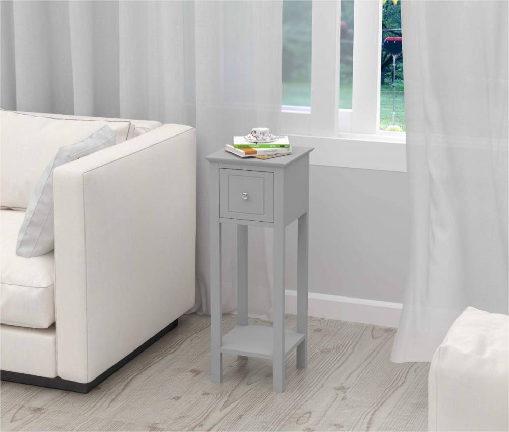 Woodluv MDF Bedside Free-Standing Storage Unit with Drawer, Grey