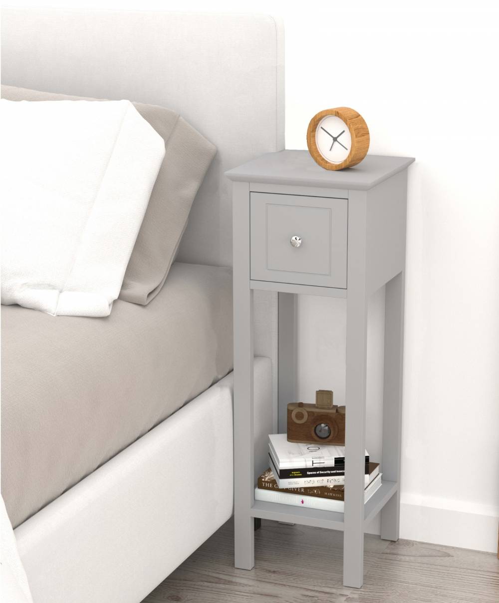 Woodluv MDF Bedside Free-Standing Storage Unit with Drawer, Grey