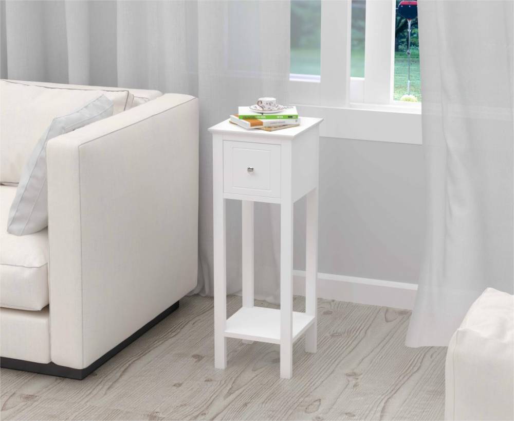 Woodluv MDF Bedside Free-Standing Storage Unit with Drawer, White