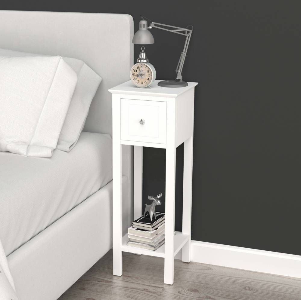 Woodluv MDF Bedside Free-Standing Storage Unit with Drawer, White