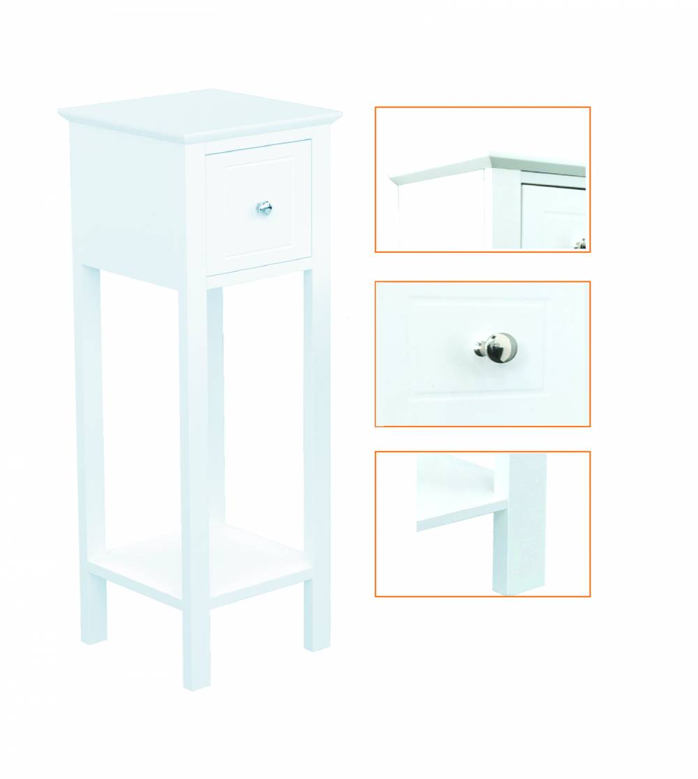 Woodluv MDF Bedside Free-Standing Storage Unit with Drawer, White