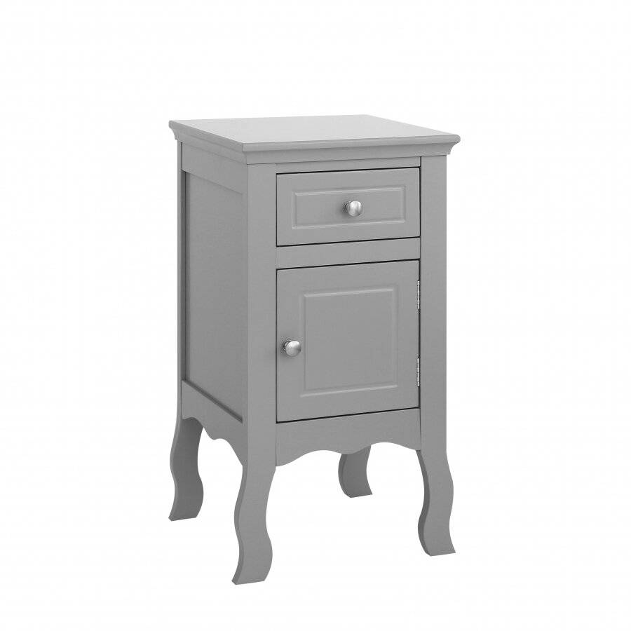 Woodluv MDF Bedside Storage Cabinet With a Drawer and Cupboard - Grey