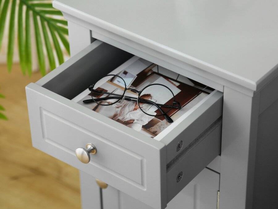 Woodluv MDF Bedside Storage Cabinet With a Drawer and Cupboard - Grey