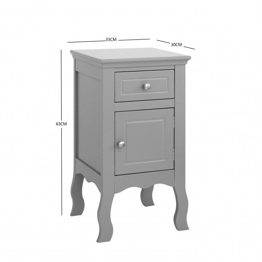 Woodluv MDF Bedside Storage Cabinet With a Drawer and Cupboard - Grey