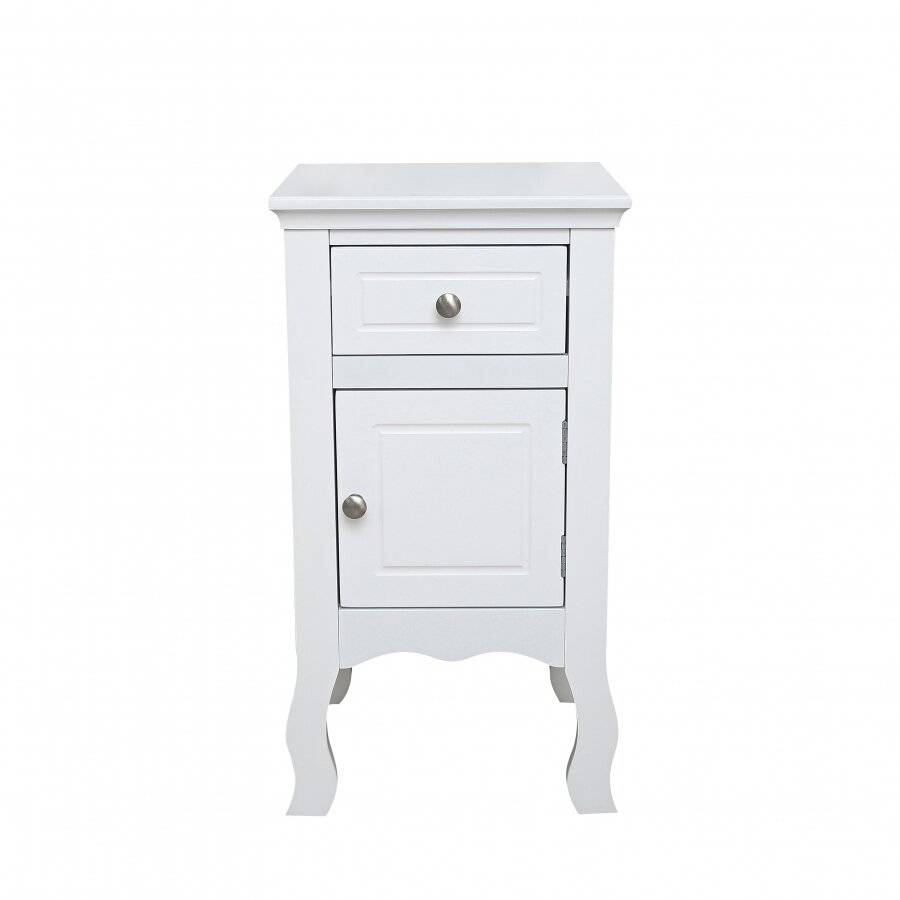 Woodluv MDF Bedside Storage Cabinet With a Drawer and Cupboard - White