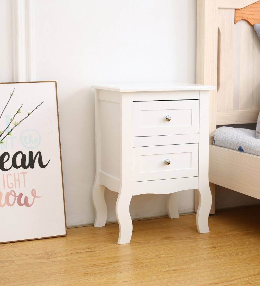 Woodluv MDF Bedside Table unit With Two drawers - White