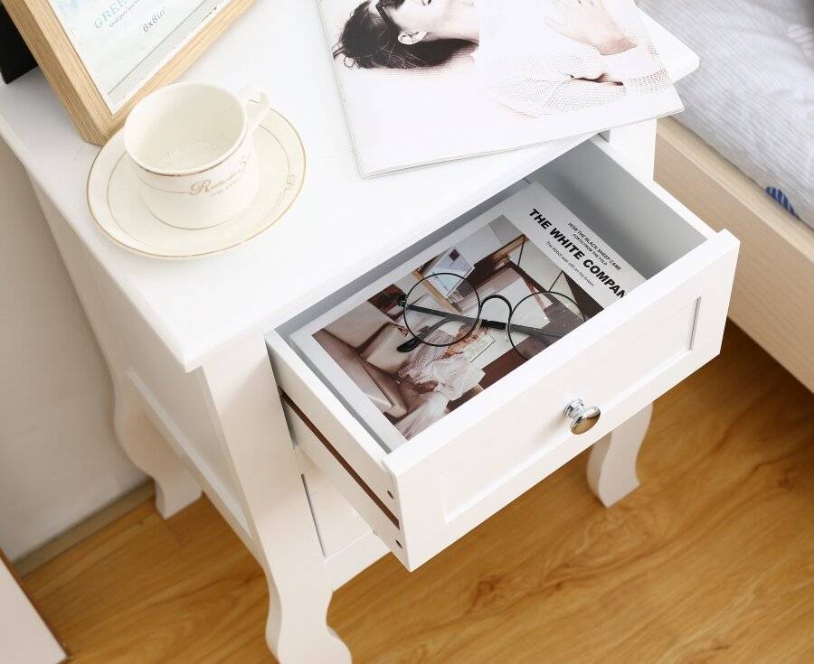 Woodluv MDF Bedside Table unit With Two drawers - White