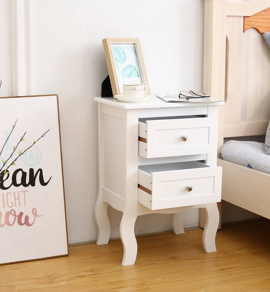 Woodluv MDF Bedside Table unit With Two drawers - White