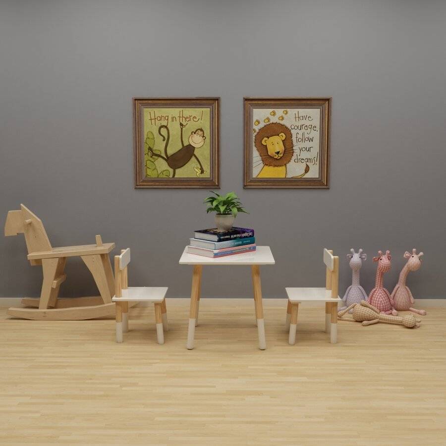Woodluv MDF Childrens Wooden Table Desk and Chair Set, White