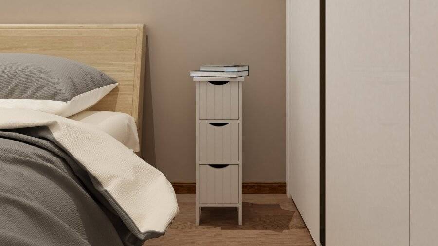 Woodluv MDF Freestanding Bathroom Storage Unit with 3 Drawers - White