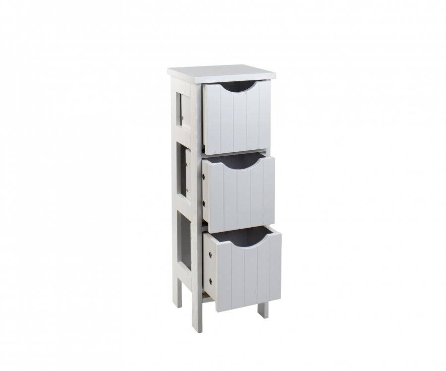 Woodluv MDF Freestanding Bathroom Storage Unit with 3 Drawers - White