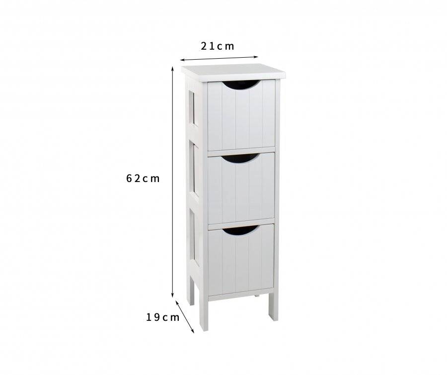 Woodluv MDF Freestanding Bathroom Storage Unit with 3 Drawers - White