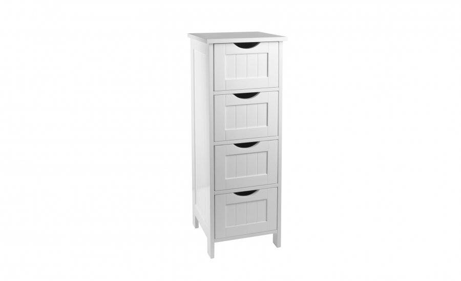 Woodluv MDF Freestanding Bathroom Storage Unit with 4 Drawers - White