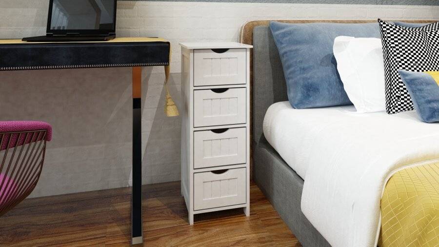 Woodluv MDF Freestanding Bathroom Storage Unit with 4 Drawers - White