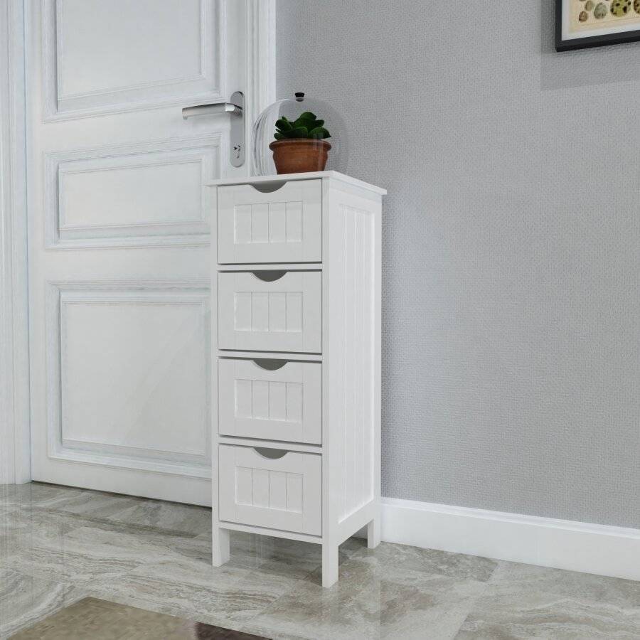 Woodluv MDF Freestanding Bathroom Storage Unit with 4 Drawers - White