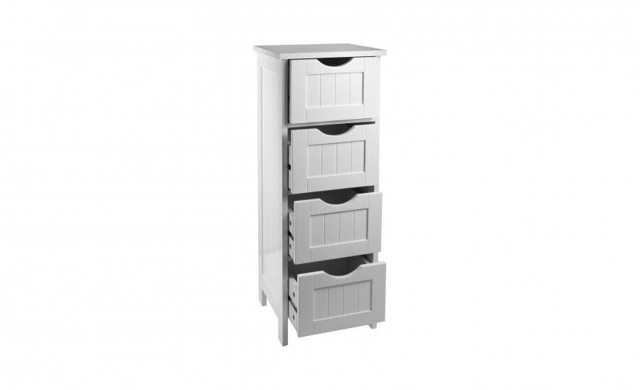 Woodluv MDF Freestanding Bathroom Storage Unit with 4 Drawers - White