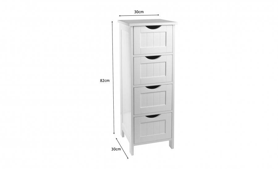 Woodluv MDF Freestanding Bathroom Storage Unit with 4 Drawers - White
