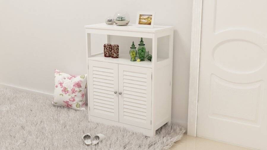 Freestanding MDF Louvered Doors, Floor Cabinet Unit - White