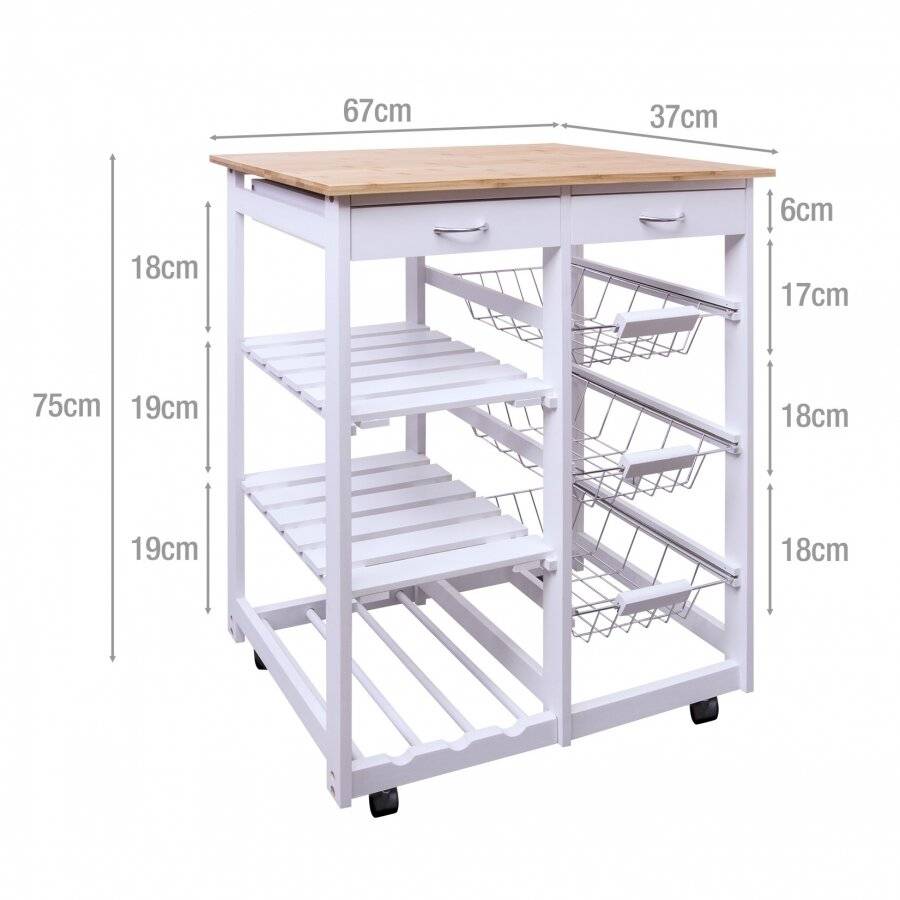 Woodluv MDF Kitchen Trolley With Bamboo Top With wine rack