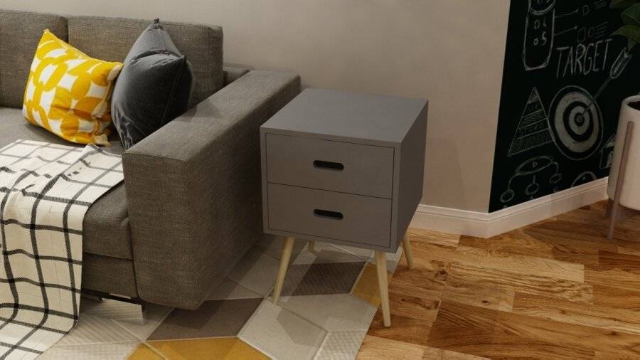 Woodluv MDF Modern 2 Drawer Bedside Side Table, Grey