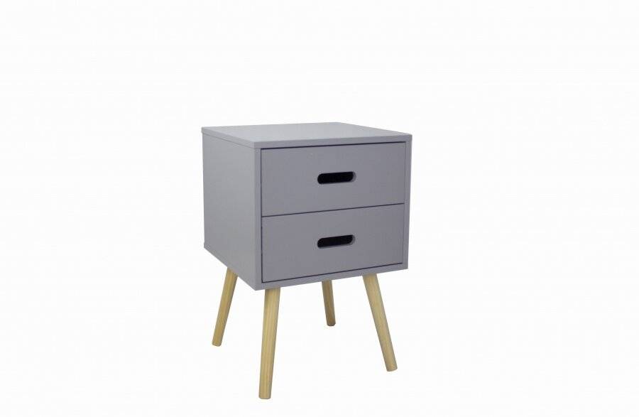 Woodluv MDF Modern 2 Drawer Bedside Side Table, Grey