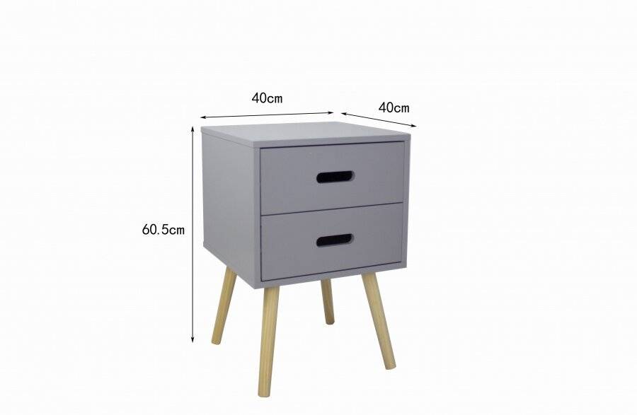 Woodluv MDF Modern 2 Drawer Bedside Side Table, Grey