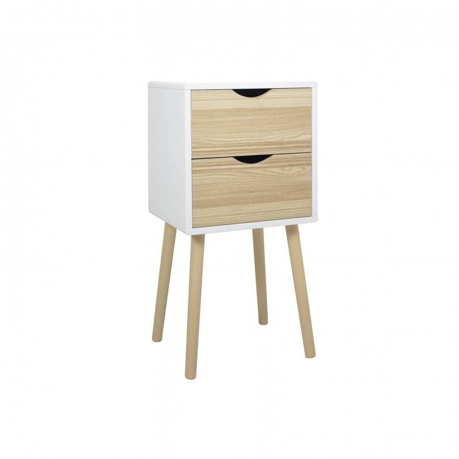 Woodluv MDF Modern 2 Drawer Bedside Table, Wood White