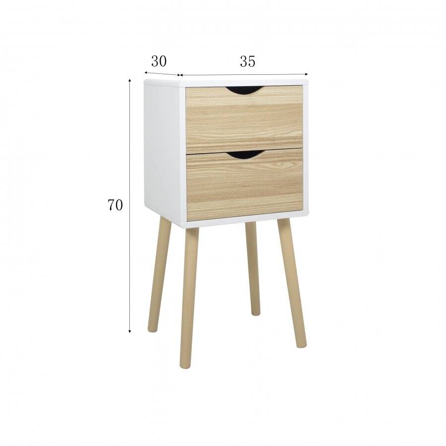 Woodluv MDF Modern 2 Drawer Bedside Table, Wood White