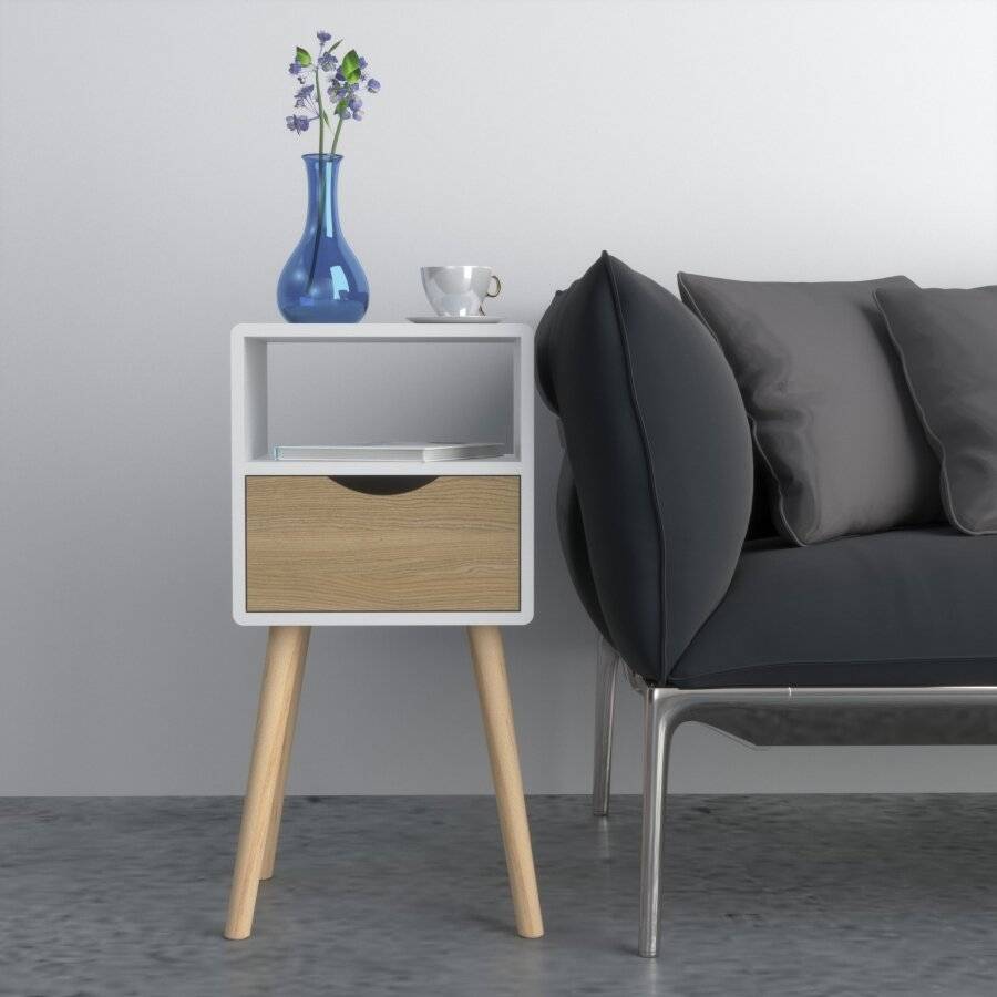 Woodluv MDF Modern Drawer Bedside Table, Wood White