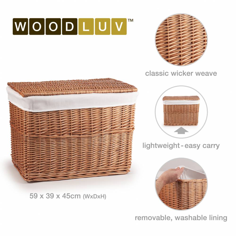 Woodluv Large Wicker Storage Trunk With Lid & Removable Lining, Brown