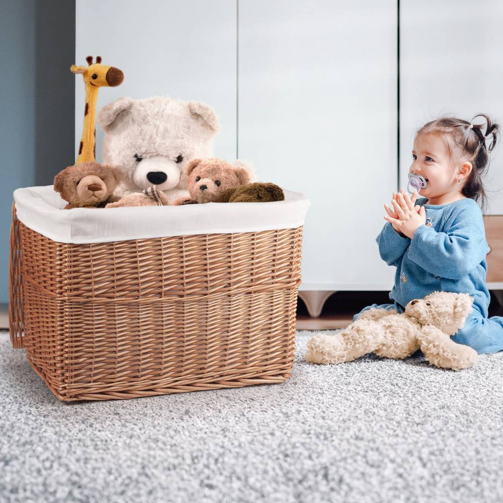Woodluv Large Wicker Storage Trunk With Lid & Removable Lining, Brown
