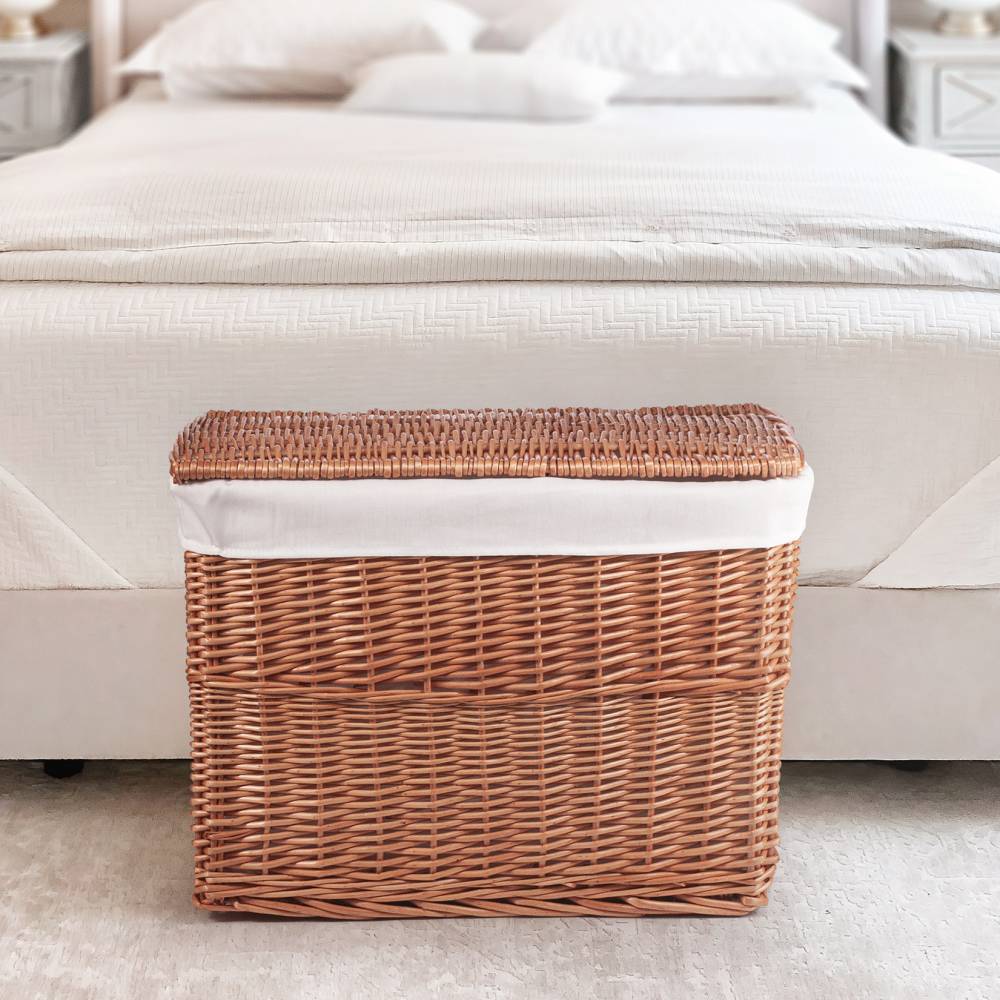 Woodluv Large Wicker Storage Trunk With Lid & Removable Lining, Brown