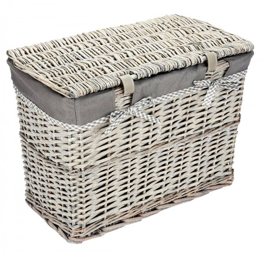 Woodluv Medium Rectangular Wicker Storage Trunk With Lining - Grey