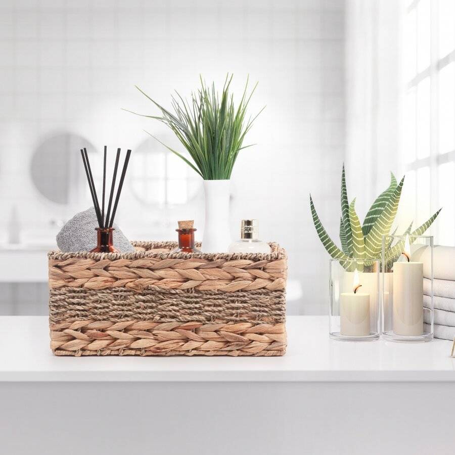 Woodluv Medium Handwoven Seagrass & Water Hyacinth Storage Basket