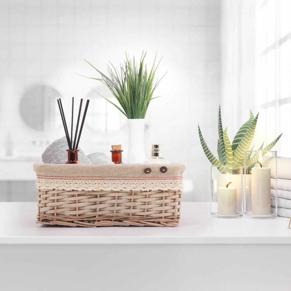 Woodluv Medium Handwoven Wicker Storage Basket With Liner, Natural