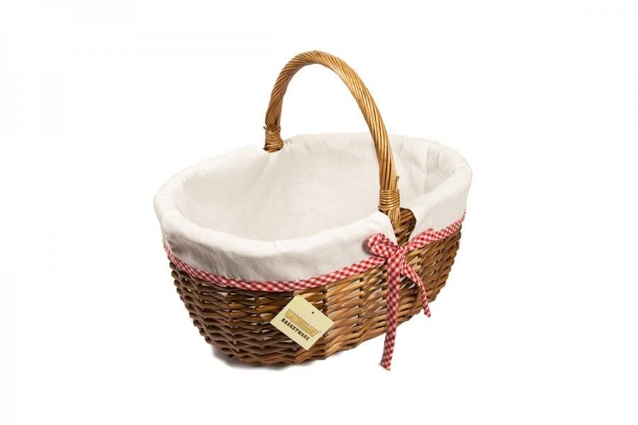 Woodluv Medium Oval Wicker Storage Basket With Lining & Handle -Brown