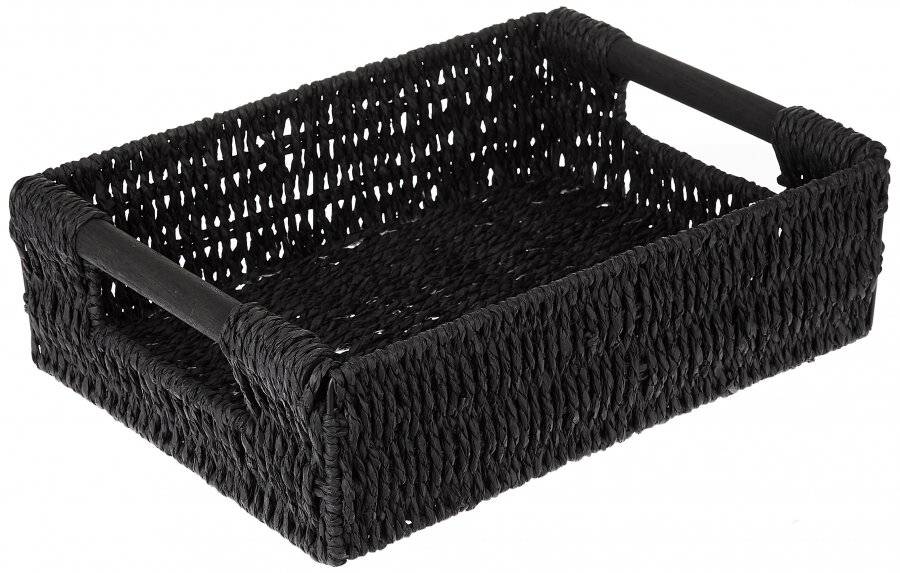 Woodluv Medium Paper Rope Gift Hamper Basket With Wooden Handle, Black