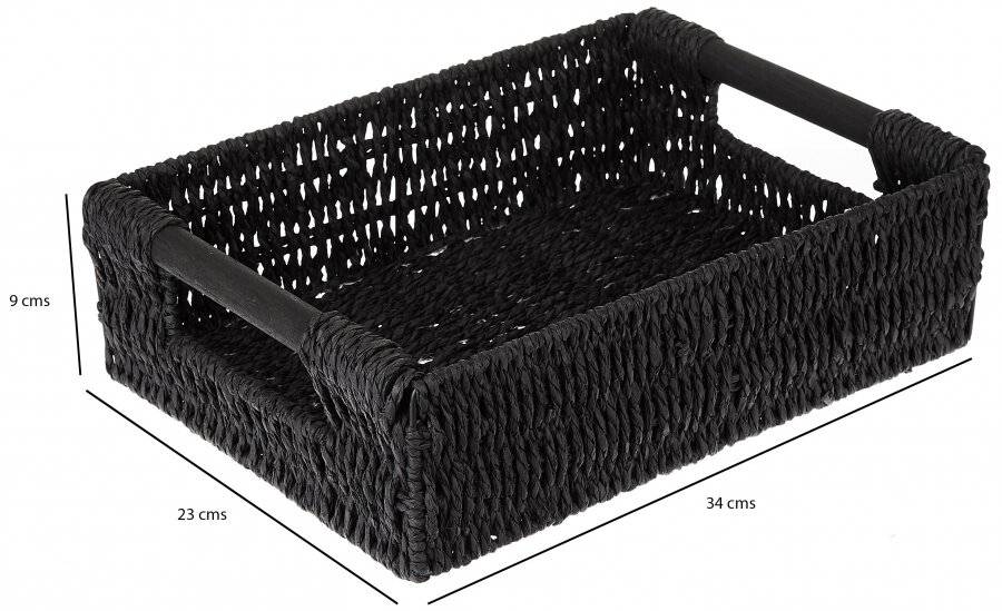 Woodluv Medium Paper Rope Gift Hamper Basket With Wooden Handle, Black