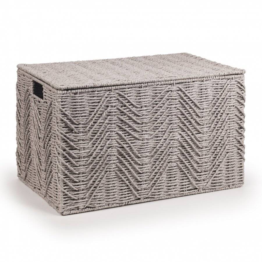 Woodluv Medium Paper-rope Storage Box With Lid, Grey, 49 x 32 x 30 cm