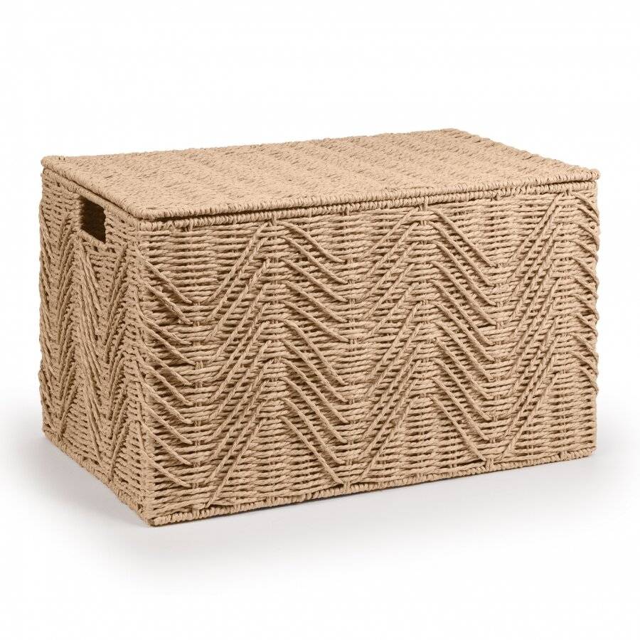 Woodluv Medium Paper-rope Storage Box With Lid, Khaki, 49 x 32 x 30 cm