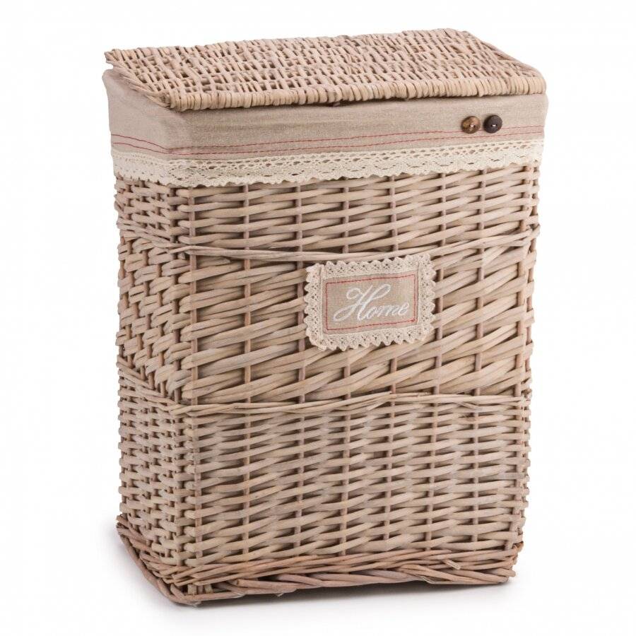 Woodluv Medium Rectangular Laundry Willow Basket with Lining, Natural