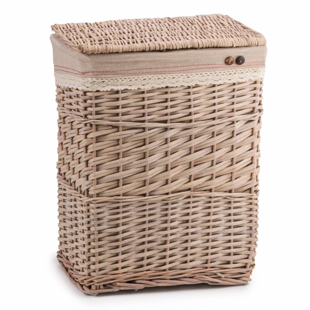 Woodluv Medium Rectangular Laundry Willow Basket with Lining, Natural