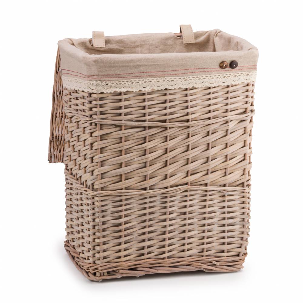 Woodluv Medium Rectangular Laundry Willow Basket with Lining, Natural