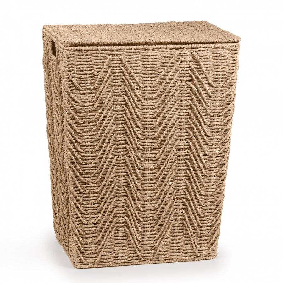 Woodluv Medium Sized Paper-rope Laundry Basket With Lid, Khaki