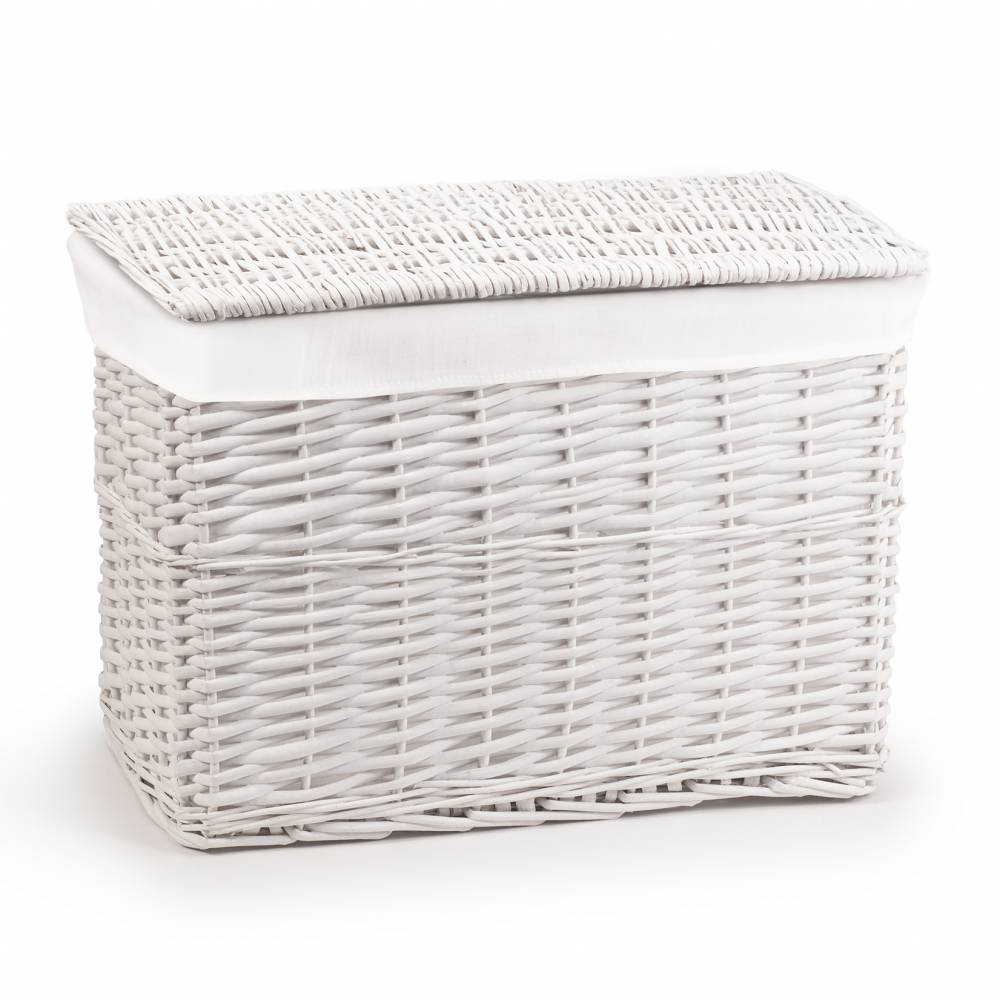 Woodluv Wicker Lined Storage Trunk With Lid, Medium - White