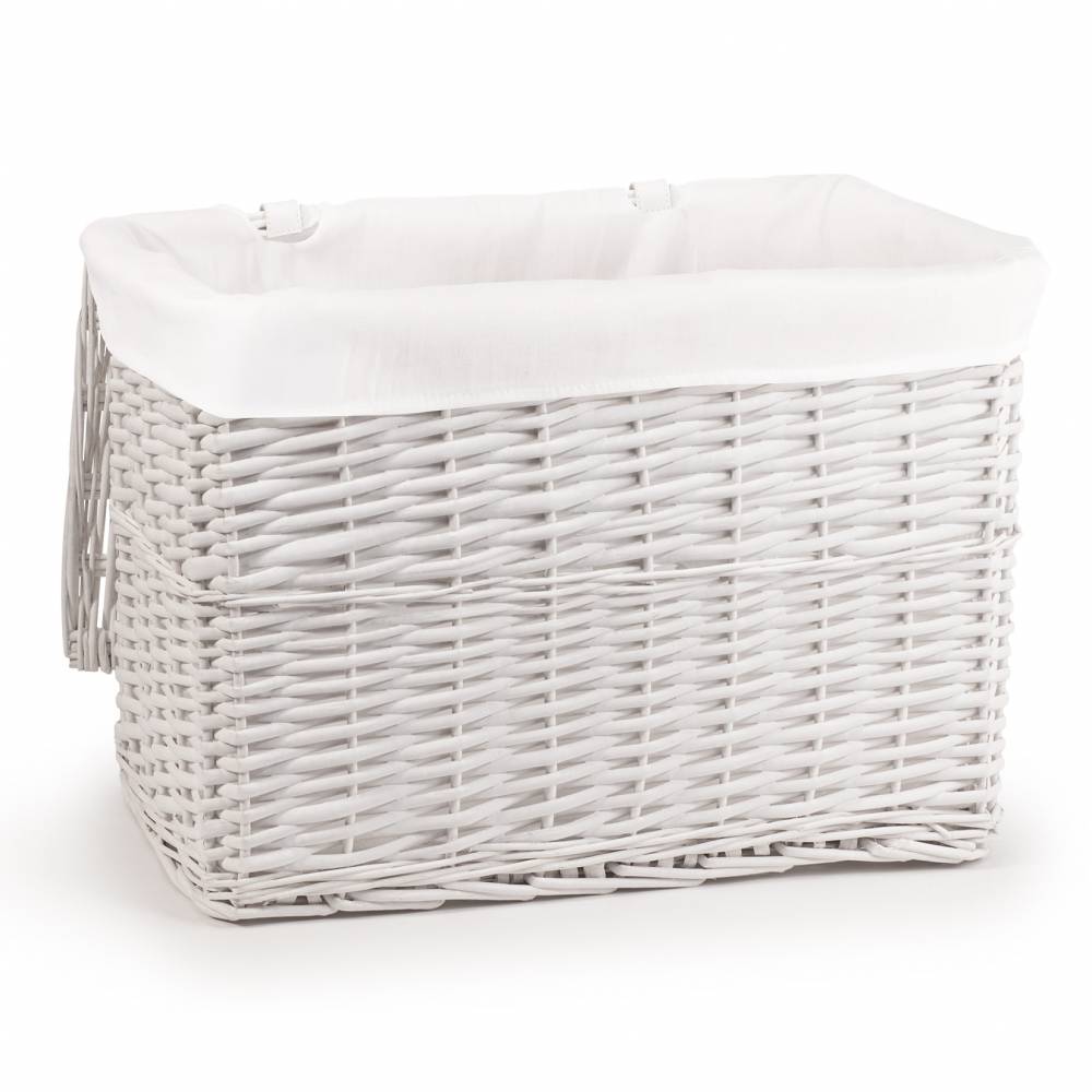 Woodluv Wicker Lined Storage Trunk With Lid, Medium - White
