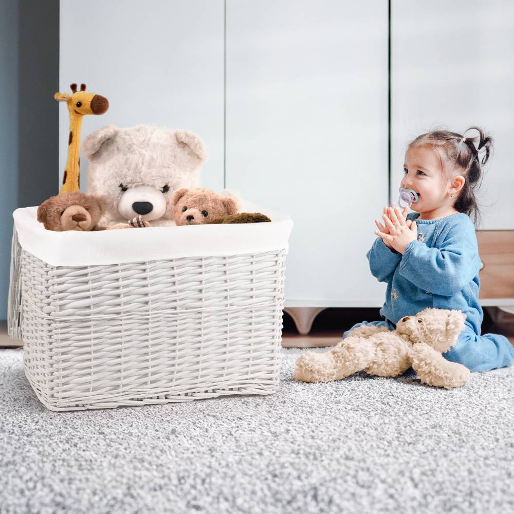 Woodluv Wicker Lined Storage Trunk With Lid, Medium - White