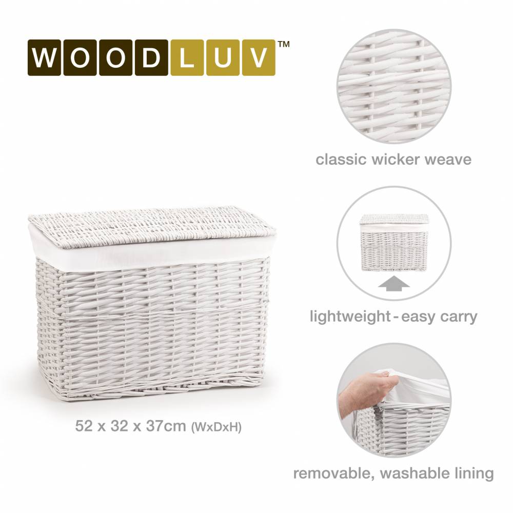 Woodluv Wicker Lined Storage Trunk With Lid, Medium - White