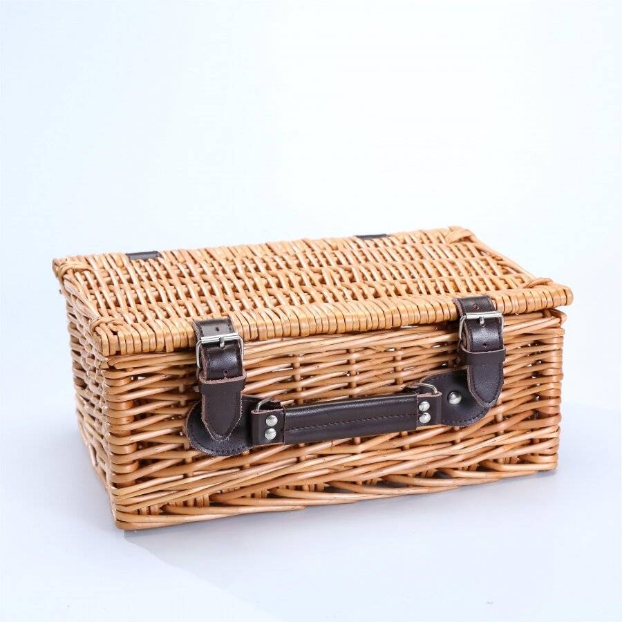 Woodluv Medium Wicker Storage Basket With Faux Leather Strap - Natural