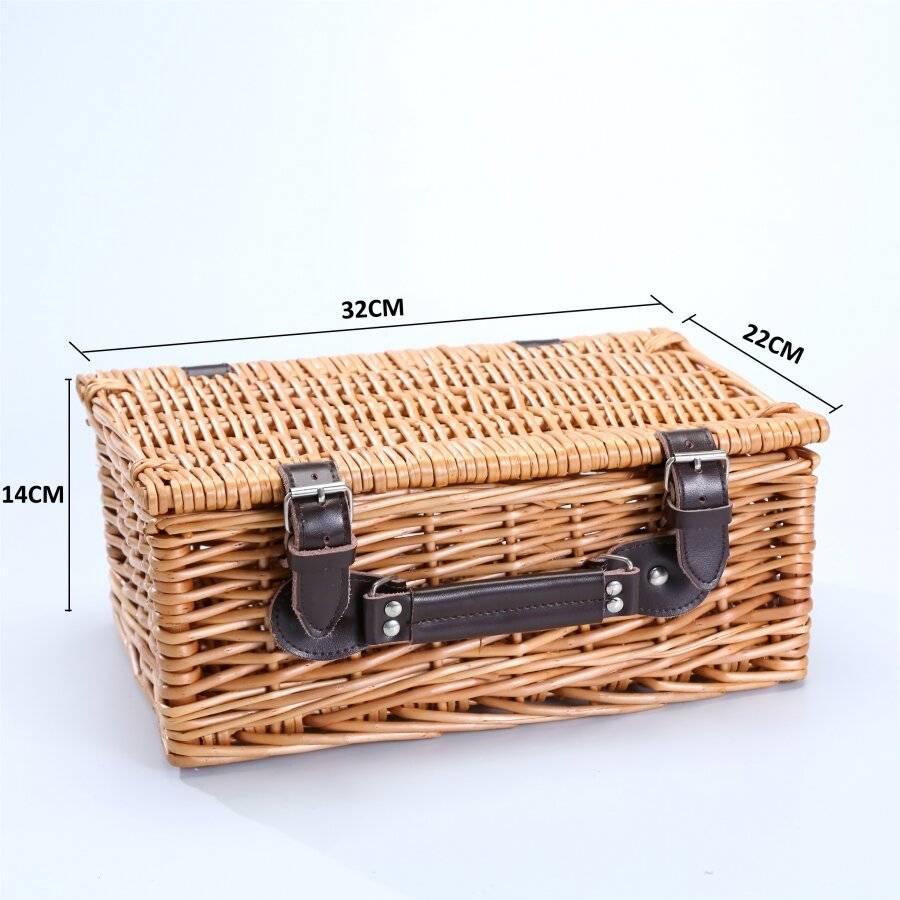 Woodluv Medium Wicker Storage Basket With Faux Leather Strap - Natural